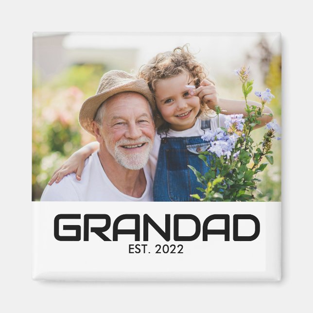 Grandad Established Photo Gift Magnet (Front)