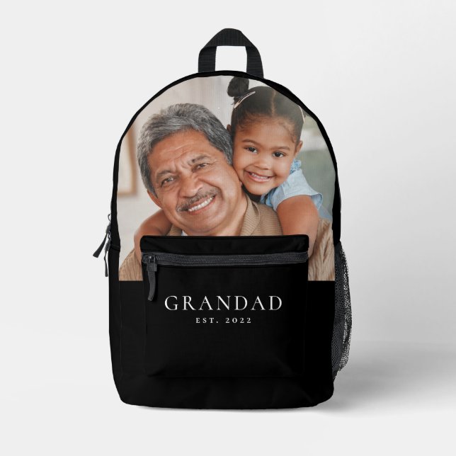 Grandad Established Photo Grandfather's Day Printed Backpack (Front)