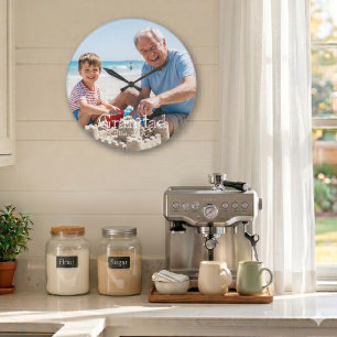Grandad Established Photo White Bold Minimal Text Large Clock