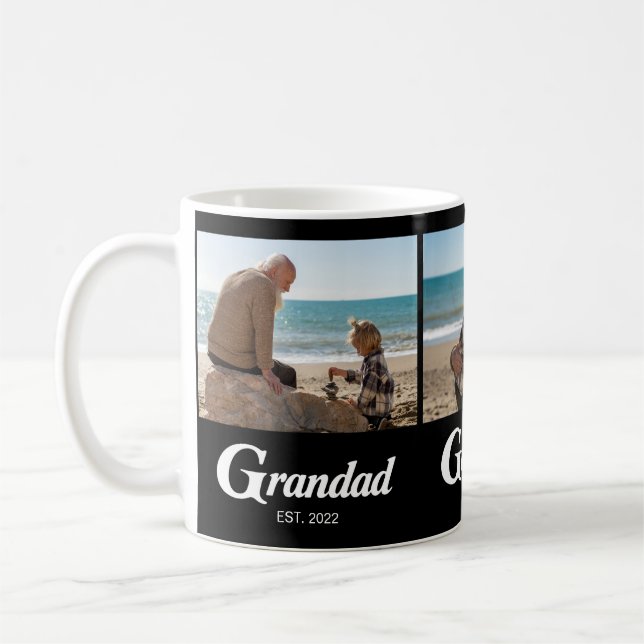 Grandad Established Script Black 3 Photo Coffee Mug (Left)