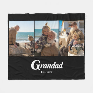 Grandad Established Script Black 3 Photo Fleece Blanket