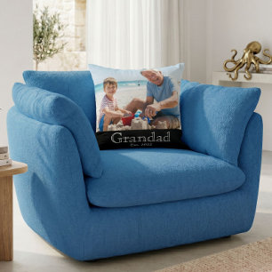 Grandad Established White Bold Minimal Text Photo Cushion
