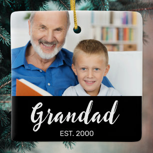 Grandad Established White Script Photo Black Ceramic Ornament