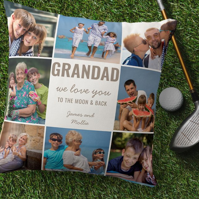 Grandad Love you to the Moon and Back Taupe Photo Cushion (Creator Uploaded)