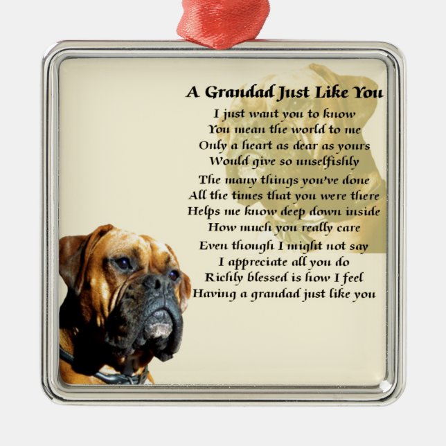 Grandad Poem - Boxer Dog Design Metal Tree Decoration (Front)
