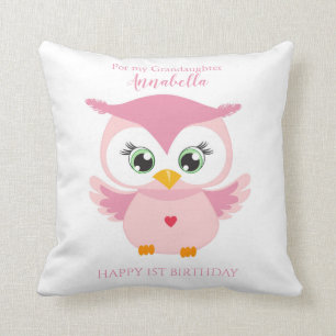 Grandaughter First Birthday Cute Pink Owl Cushion