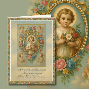 Grandchild First Holy Communion Jesus Angels Card