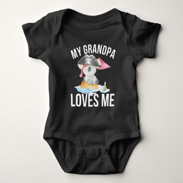 Grandchild Gift - My Grandpa Loves Me | Pirate  Baby Bodysuit (Front)
