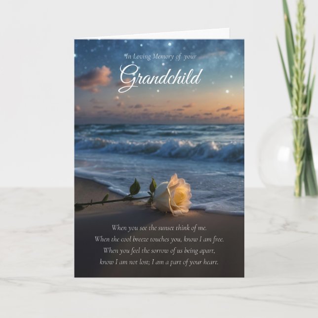 Grandchild Sympathy Rose on the Beach Card (Front)