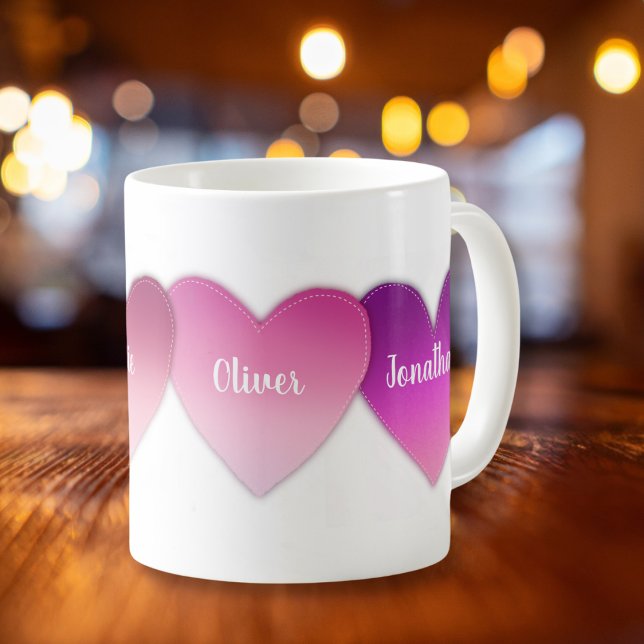 Grandchildren custom name chain of patched hearts  coffee mug (Creator Uploaded)