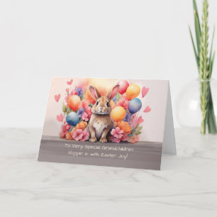 Grandchildren Easter Rabbit Amid Flowers Balloons Card