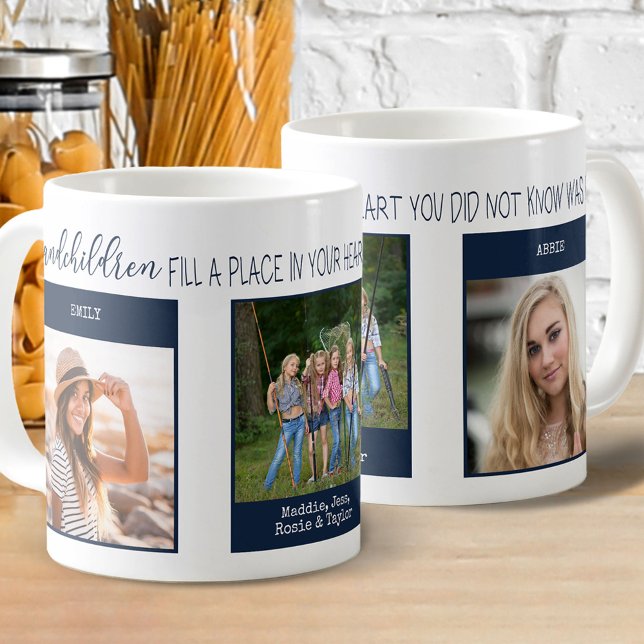 Grandchildren Fill a Place Quote 3 Photo Blue Coffee Mug (Creator Uploaded)