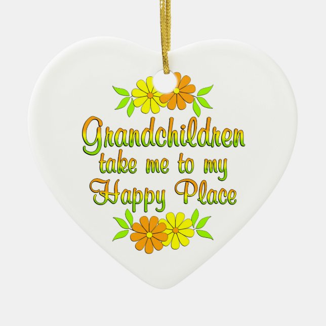 Grandchildren Happy Place Ceramic Tree Decoration (Front)