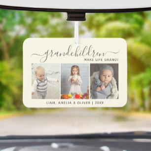Grandchildren Make Life Grand 3 Photo Gray Script Car Air Freshener