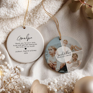 Grandchildren Make Life Grand Grandpa 3 Photo Ceramic Tree Decoration
