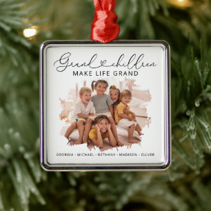 Grandchildren Make Life Grand Photo Metal Tree Decoration