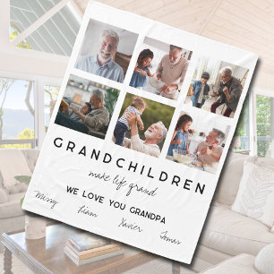 "Grandchildren Make Life" Grandpa Photo Collage Fleece Blanket