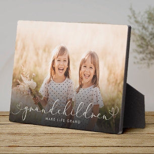 Grandchildren Modern Heart Script Photo Love Plaque