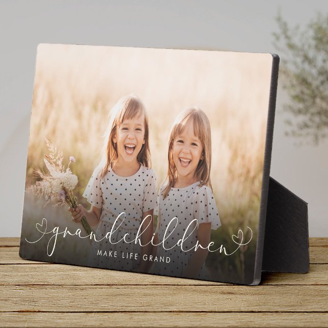 Grandchildren Modern Heart Script Photo Love Plaque (Creator Uploaded)