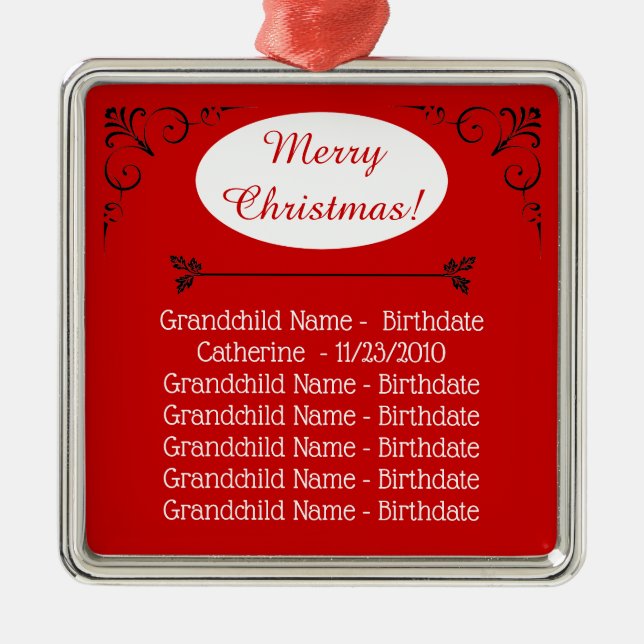 Grandchildren Names Christmas for Grandparents Metal Tree Decoration (Front)