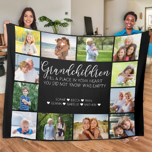 Grandchildren Poem 12 Photo Collage Black Fleece Blanket