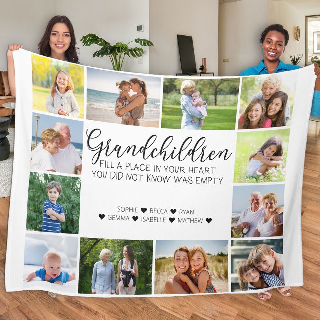 Grandchildren Poem 12 Photo Collage White Fleece Blanket (Creator Uploaded)