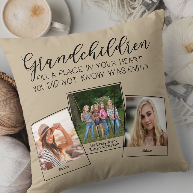 Grandchildren Poem 3 Photo Collage Beige Cushion (Creator Uploaded)