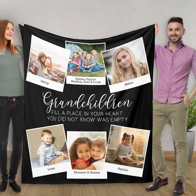 Grandchildren Poem 6 Photo Collage Black and White Fleece Blanket (Creator Uploaded)