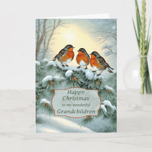 Grandchildren Robins Happy Christmas Holiday Card