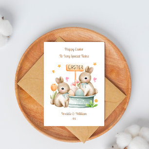 Grandchildren Twin Boys Easter Bunny Rabbit Card