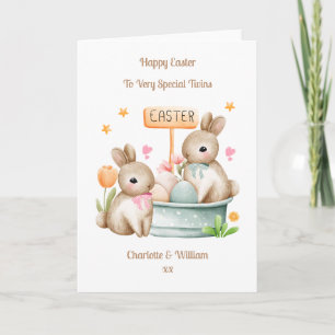Grandchildren Twins Easter Bunny Rabbit Card