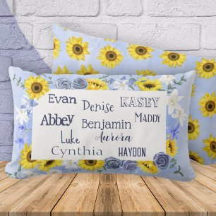 Grandchildren's Names Mother's Day Sunflower Blue Lumbar Cushion