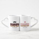 granddad & grandmom lovers mug with their names<br><div class="desc">For him: a coffee mug illustration with the words 'GRANDPA coffee mug' and a small moustache,  with his name. The other mug: the same design,  with the word GRANDMA and pink lips,  and her name. A great idea for your best grandparents ever</div>