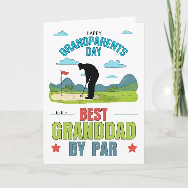 Granddad Grandparents Day Best by Par Golf Themed  Holiday Card (Front)