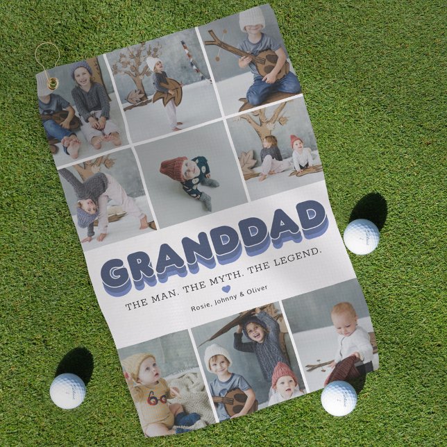 Granddad Modern Photo Collage Golf Towel (Creator Uploaded)