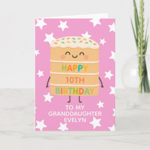 Granddaughter 10th Birthday Pink Cute Cake Custom Card