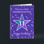 Granddaughter 11th Birthday Shining Star Purple Card<br><div class="desc">Celebrate your growing granddaughter on her 11th birthday with a card as bright and lively as she is! A big, dazzling star in rich watercolor shades of blue, purple, green, and pink is framed by a soft periwinkle sky and dancing textured stars. A sweet and upbeat design to let her...</div>
