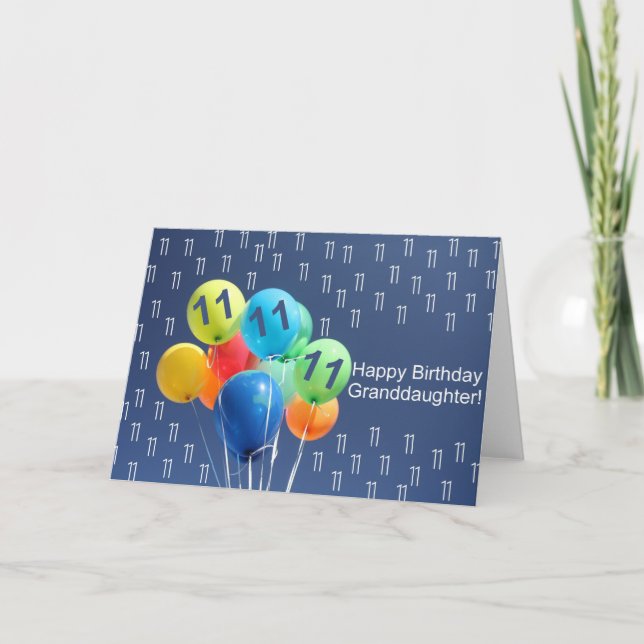 Granddaughter 11th happy balloon birthday card (Front)