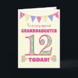 Granddaughter 12th Birthday Primroses Bunting Card<br><div class="desc">A pretty 12th Birthday card for your granddaughter, with polka dot bunting, primrose flowers and numbers filled with a primrose pattern, all on a pale yellow check gingham background. The front cover message is, 'To a very special GRANDDAUGHTER 12 TODAY!' The inside message is just a suggestion and you can...</div>
