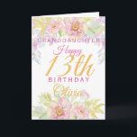 Granddaughter 13th Birthday Pink Rose Floral Card<br><div class="desc">A gorgeous floral 13th birthday card for your granddaughter. This fabulous design features soft pink watercolor roses and flowers  Personalise with a name to wish someone a very happy thirteenth birthday.</div>