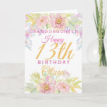 Granddaughter 13th Birthday Pink Rose Floral Card<br><div class="desc">A gorgeous floral 13th birthday card for your granddaughter. This fabulous design features soft pink watercolor roses and flowers  Personalise with a name to wish someone a very happy thirteenth birthday.</div>