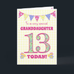 Granddaughter 13th Birthday Primroses Bunting Card<br><div class="desc">A pretty 13th Birthday card for your granddaughter, with polka dot bunting, primrose flowers and numbers filled with a primrose pattern, all on a pale yellow check gingham background. The front cover message is, 'To a very special GRANDDAUGHTER 13 TODAY!' The inside message is just a suggestion and you can...</div>