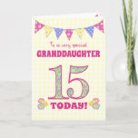 Granddaughter 15th Birthday Primroses Bunting Card<br><div class="desc">A pretty 15th Birthday card for your granddaughter, with polka dot bunting, primrose flowers and numbers filled with a primrose pattern, all on a pale yellow check gingham background. The front cover message is, 'To a very special GRANDDAUGHTER 15 TODAY!' The inside message is just a suggestion and you can...</div>