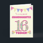 Granddaughter 16th Birthday Primroses Bunting Card<br><div class="desc">A pretty 16th Birthday card for your granddaughter, with polka dot bunting, primrose flowers and numbers filled with a primrose pattern, all on a pale yellow check gingham background. The front cover message is, 'To a very special GRANDDAUGHTER 16 TODAY!' The inside message is just a suggestion and you can...</div>
