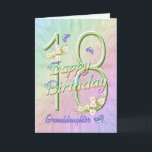 Granddaughter 18th Birthday Butterfly Garden Card<br><div class="desc">A rainbow of colours, pink flowers and lavender butterflies fills this girls 18th Happy Birthday card with joy for granddaughter. Front name and inside verse may be personalised using the template provided. You may also enjoy the matching gifts and other products available in my store. Original design by Anura Design...</div>