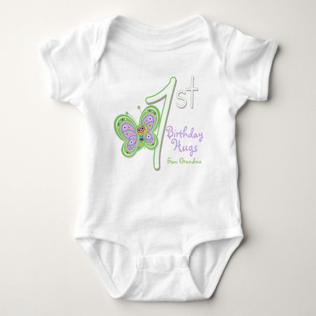 Granddaughter 1st Birthday Butterfly Hugs Baby Bodysuit (Front)