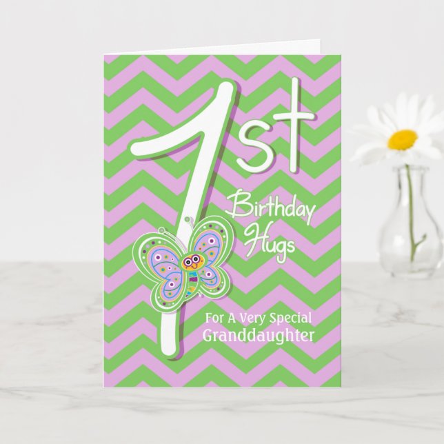 Granddaughter 1st Birthday Butterfly Hugs Card (Small Plant)
