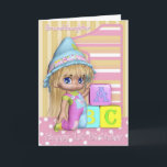 Granddaughter 1st Birthday Card With Cute Girl<br><div class="desc">A little girl with her fun party clothes,  and her blocks, </div>