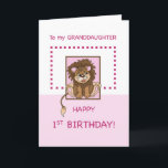 Granddaughter 1st Birthday Cute Lion Card<br><div class="desc">A pink with a cute baby lion fronting this card. Perfect to send with your wishes for your granddaughter’s first birthday as you let her know you are filled with pride!</div>
