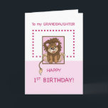 Granddaughter 1st Birthday Cute Lion Card<br><div class="desc">A pink with a cute baby lion fronting this card. Perfect to send with your wishes for your granddaughter’s first birthday as you let her know you are filled with pride!</div>